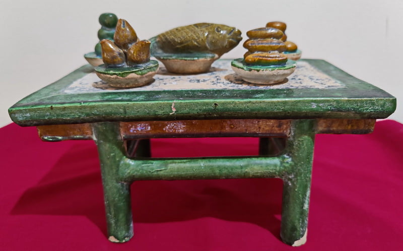 Chinese Ming Dynasty Mingqi Table With Food Offerings