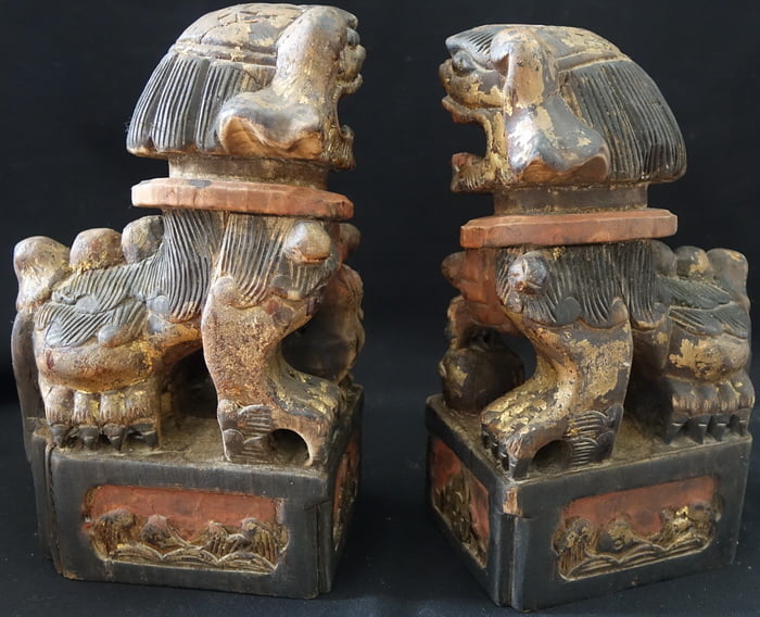 Side view Chinese Camphor Wood Foo Dogs