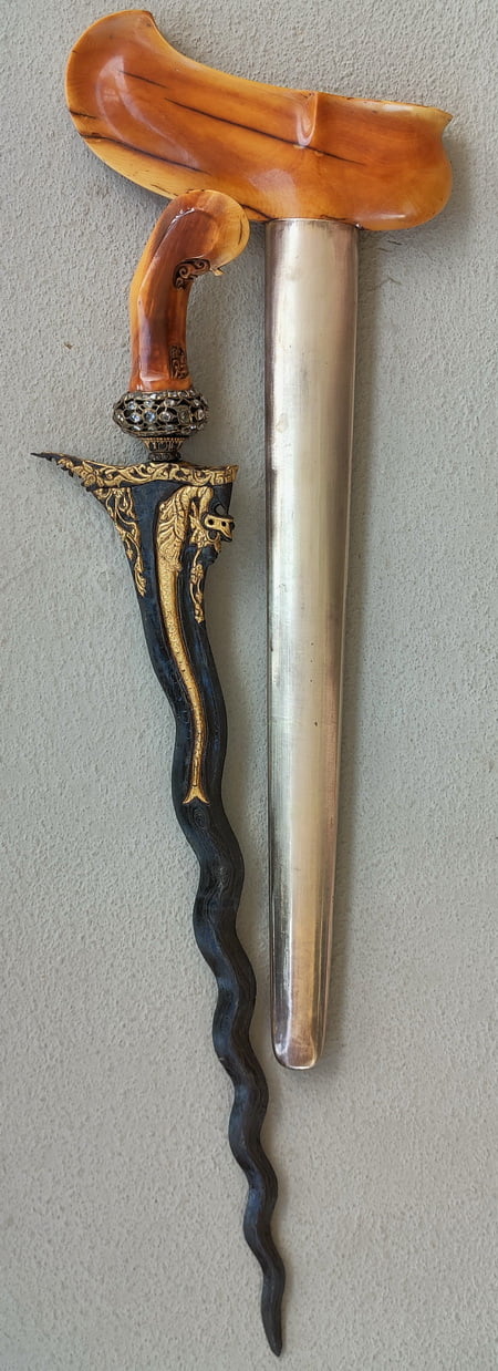 Antique Javanese Keriswith gilded pattern on blade